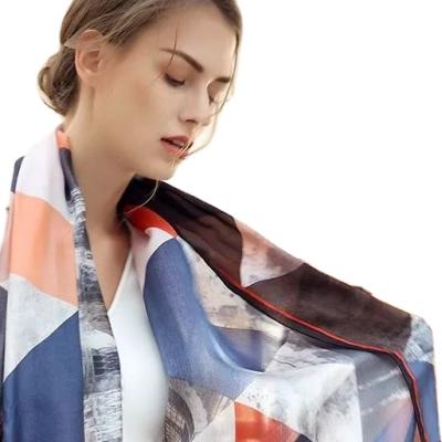 China New Satin Women's Pattern Temperament Wind Soft Cotton And Silk Print Canvas Scarf Travel Shawl for sale