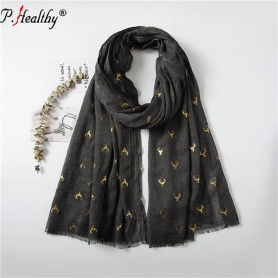 China Plain Dyed 2020 Latest Christmas Plain Warm Cozy Fawn Gold Cotton Warm Scarves for sale