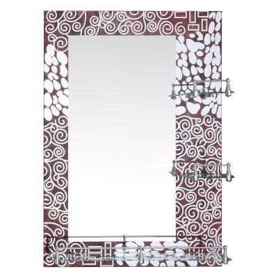 China Hangzhou 4mm Modern Black Engraved Bathroom Mirror With Shelf for sale