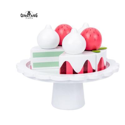 China Social Ability And Train Children's Hands On Ability QINGTANG New Style Pretend Cut Wooden Game Simulation Pink Strawberry Cake Toy For Girls for sale