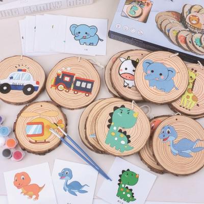 China Children Drawing Toy Wooden Crafts Wooden Disc For DIY Pine Wood Disc Painting Drawing Toys for sale