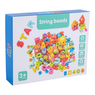 China Wooden Baby Wooden Blocks Threading Lacing Beads Toys Early Education Kids String Beads Toy for sale