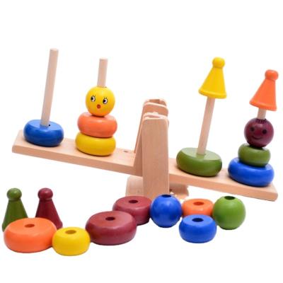 China Ladder Wood Board Balance Rainbow Stacker Clown Seesaw Clown Toy Clown Game Child Balancing Toys for sale