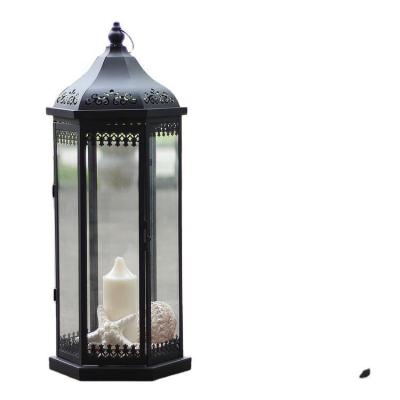 China Who respects the environment. Vintage Indoor Black Outdoor Black Candlestick LED Lantern Sconce Decoration Floor Stainless Steel Wind Stocked Lamp for sale