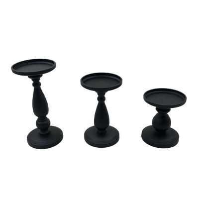 China Weeding Retro Decorative Wrought Iron Painting Candle Holder Opens Decorative Classic Matte Black Candlestick With 3 Size Set for sale