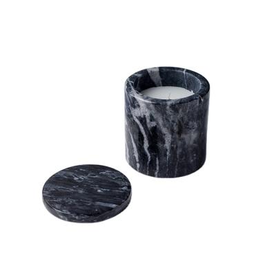 China Home Luxury Handmade Custom Storage Food Container Candy Decoration Natural Marble Ceramic Candle Jar With Lid for sale