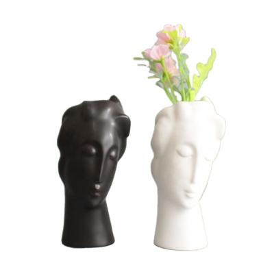 China Europe European-style office home decoration open vase human face creative abstract ceramic vase for sale