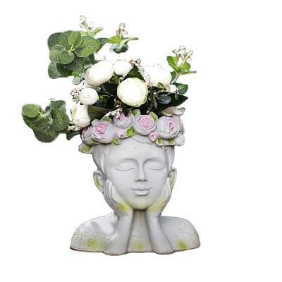 China Creative Portrait Art Head Flower Europe Character Sculpture Flower Decoration Garden Pot Unila Art Succulent Green Plant Vase for sale