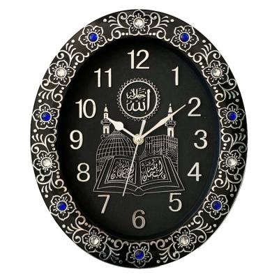 China Classic Antique Style Wooden Palindrome Plastic Black Oval Wall Clock for sale