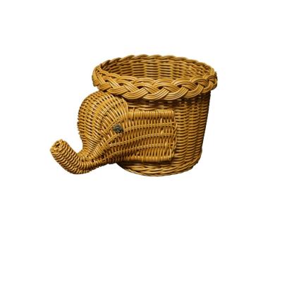 China Viable Creative Handmade Woven Wicker Basket Plastic Elephant Storage Rattan Fruit Storage Basket for sale