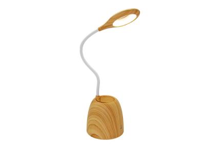 China White Goose Neck Led Light Table Lamp Touch Control With Wood Grain Pen Holder for sale