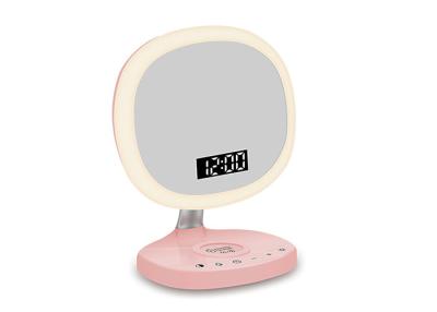 China Morning Light Alarm Clock Qi Wireless Charger Makeup Mirror Led Desk Light for sale