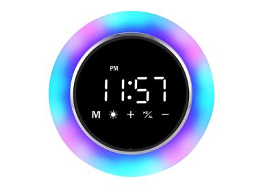 China Round Touch Light Alarm Clock With Bluetooth Speaker And Makeup Mirror 5V 1A for sale