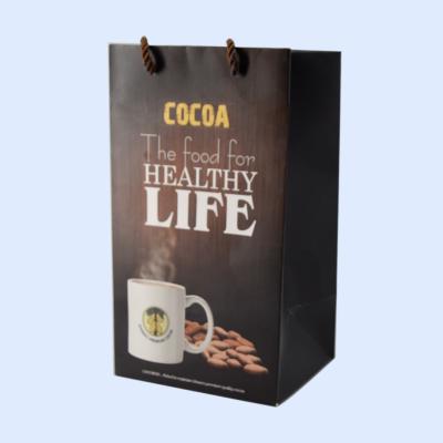 China Recycled Materials Custom Logo Printed Grocery Tote Brown Cocoa Shopping Bag With Handle for sale