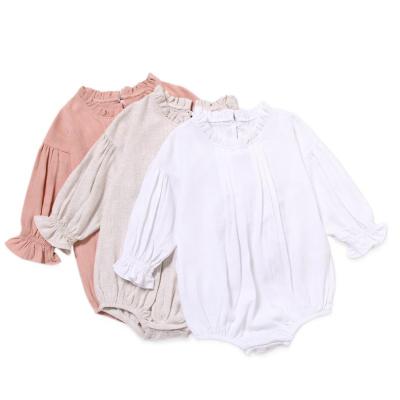 China Long Sleeve Soft Casual Infant Baby Clothes Plain Color Baby Canvas Romper for sale