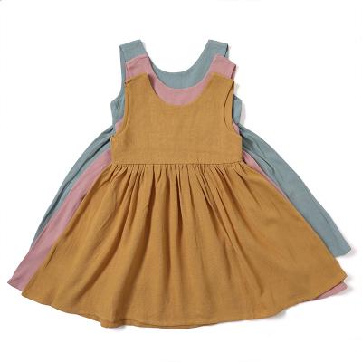 China Breathable Summer Pure Color Clothes Canvas Girl Dresses Sleeveless Girl Clothing Dress for sale