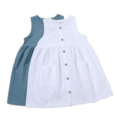 China Baby Breathable Cotton Clothes Summer Ins. Canvas Girl Dresses Sleeveless Sheer Color Girl Clothes Dress for sale