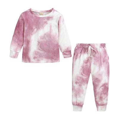 China Hot Selling Casual Printed Tie Dye Long Sleeve Suit Fashion 2Pcs Kids Clothes Casual Two Piece Set Home for sale