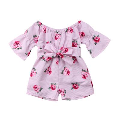 China New Design Casual Toddler Summmer Bowknot Flower Print Kids Girls Overalls Set Big for sale