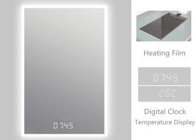China IP44 de waterdichte Geleide Spiegel van de Ruitverwarmerbadkamers met Antimistfilm en Digitale Klok Te koop