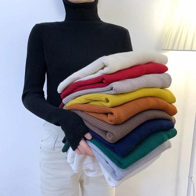 China New 2022 Women's Anti-Shrink Autumn Long Sleeve Slim Elastic Jumper Solid Color Top Cheap Basic Korean Simple Turtle Neck Sweater for sale