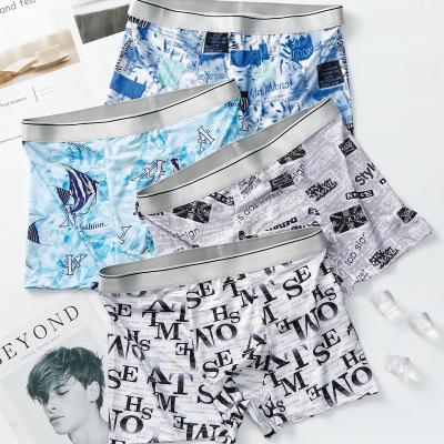 China Antibacterial Men Printed Boxer Breathable Viscous Fiber Shorts Flat Pants U-Shape Convex Seamless Boxer Brief Cotton Plus Size Underwear for sale