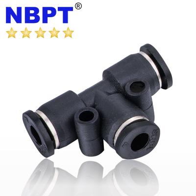 China Compact T Shape Miniature One Touch Recess To Connect Pneumatic PE Mini Fitting Straigh for sale