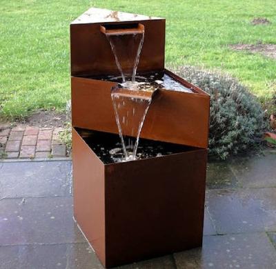 China Outdoor Decoration Garden Decorative CORTEN Steel Water Fountain with LED Lights for sale