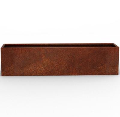 China Modern Steel Outdoor Metal Garden Planters Corten Long Rectangular Box Planter for sale