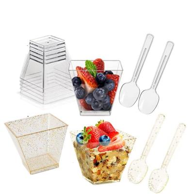 China Custom Single Wall Square Round Rectangle Cube Mini Plastic Dessert Cup With Lid And Spoon for sale