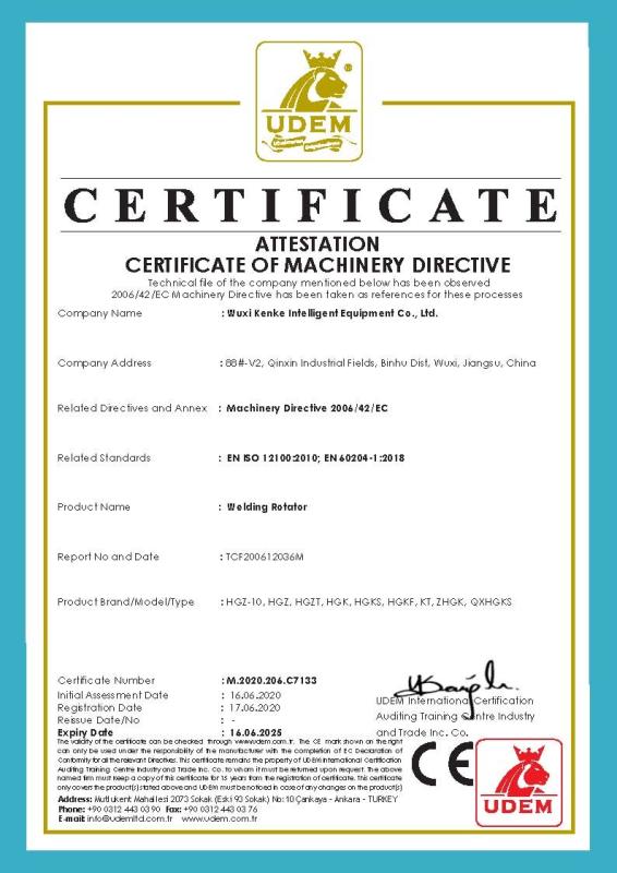 CE Certificate-MACHINERY DIRECTIVE - WUXI KENKE INTELLIGENT EQUIPMENT CO.,LTD.