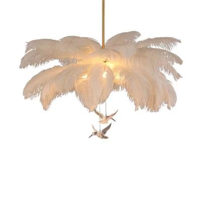 China Modern Nordic Copper Feather Bedroom Ostrich Lamp Living Room Lighting Chandelier Pendant Lights for sale