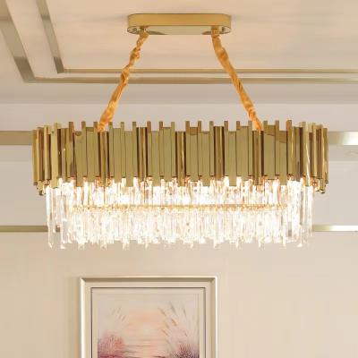 China Modern Cheap Luxury Gold K9 Crystal Rectangular Stainless Steel Chandelier House Lights for sale