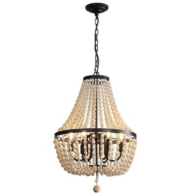 China Large Chandelier 2021 Retro Art Pearl Design Chandeliers Living Room Modern American Wooden Pendant Lights for sale