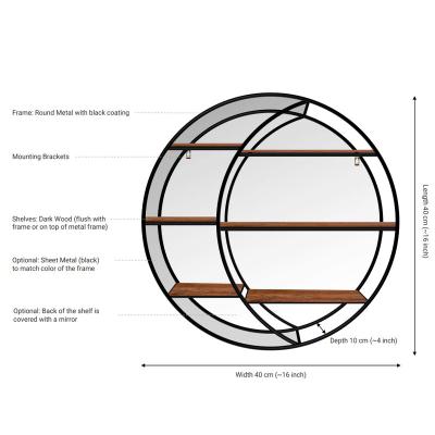 China Black Wooden Metal Round Wall Shelves Wall Mount Home Decor Furniture Floating Shelves for sale