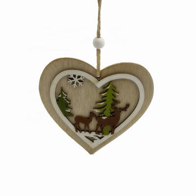 China Handmade Customized Wooden Heart Shape Christmas Tree Ornaments for sale