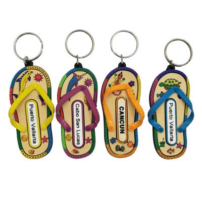 China Sandals rubber key chain, sandals key chain with key chain of different patterns, beach souvenir souvenir rubber key chain for sale