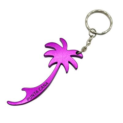 China Key Opener Chain Custom Palm Tree Shape Aluminum Alloy Bottle Opener Colorful Metal Key Chain for sale