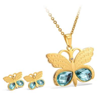 China CLASSIC Big Cutout Butterfly Wholesale Stainless Steel Pendant Necklace Fashion 18K Gold Plated Necklace Jewelry Sets For Women for sale