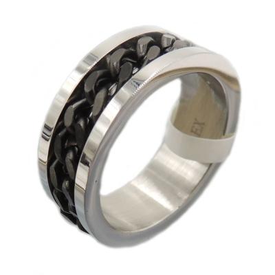 China CLASSIC Titanium Stainless Steel Custom Ring Chain Set Black Plated Men's Jewelry 2-in-1 Wide Rings For Mens Jewelry for sale