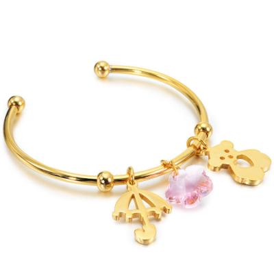 China Fashion New Arrival Girls Casual/Sporty Women's Gold Small Cuff Opening Stainless Steel Colorful Crystal Heart Charm Bracelets & Bangles for sale