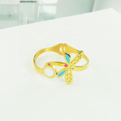 China Latest Design Casual / Sporty Custom High Polished Single Crystal Double Charm Dragonfly Heart Fine Jewelry Bracelets & Bangles for sale