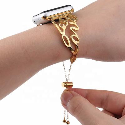 China Rose Gold Bracelet Chain Stainless Steel Leather Strap For Apple Watch Series 8 Ultra 1 Se Band 2 3 4 5 6 7 for sale