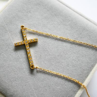 China CLASSIC Cross Pendant Necklace 22k Gold Plated Custom Silver Gold Color Diamond CZ Cross Cross Pendant for sale