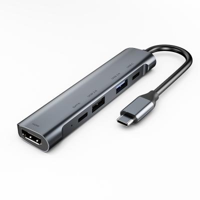 China USB 3.0 Ports Expand Type-C Multifunctional Hub USB Type-C To HD MI And USB3.0 Type C Adapter Hub With Cord 5 In 1 USB 3.0 Ports Expand Gray Stock Black for sale