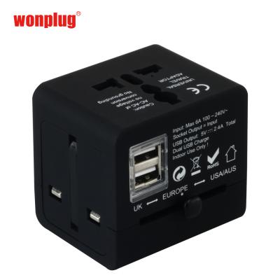 China US AU UK Wonplug 2.4A Dual USB Multi Adapter Travel Charger Adapter EU Residential/General Purpose Plug with CE ROHS for sale