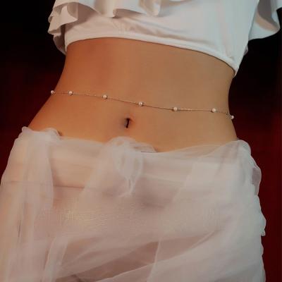 China S925 Spice Girl Pearl Body Chain S925 Sterling Silver Size Original Women's Waist Chain Retro Yoga French Freshwater Belly Dance for sale