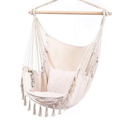 China Essential for Outdoor Hanging Cotton Rope Tassel Leisure Relaxation Hammock Chair Swing Seat Included 2 Cushions for Indoor or Outdoor for sale