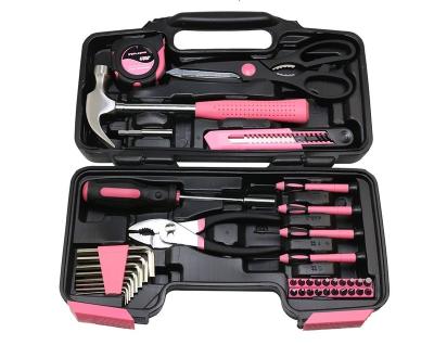 China 39 Piece Easy Carry General Repair Tool Kit with Toolbox Storage Case Pink Ribbon, Outdoor Emergency Roadside Car Repair Tool Kit for sale