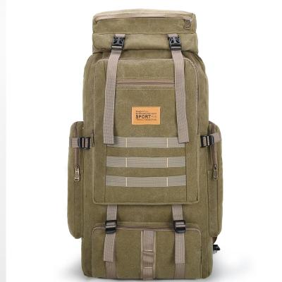 China 80L Waterproof Canvas Outdoor Vintage Hiking Shoulder Backpack Convertible Traveling Backpack for sale